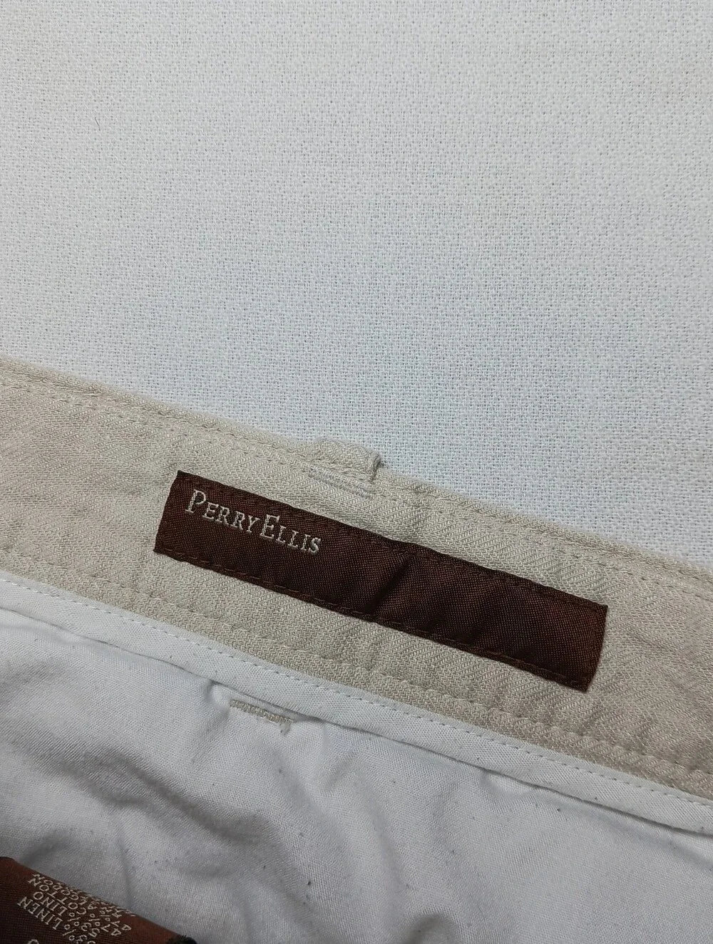 Perry Ellis Mens Linen Blend Chino Shorts Size 50 Beige 11.5